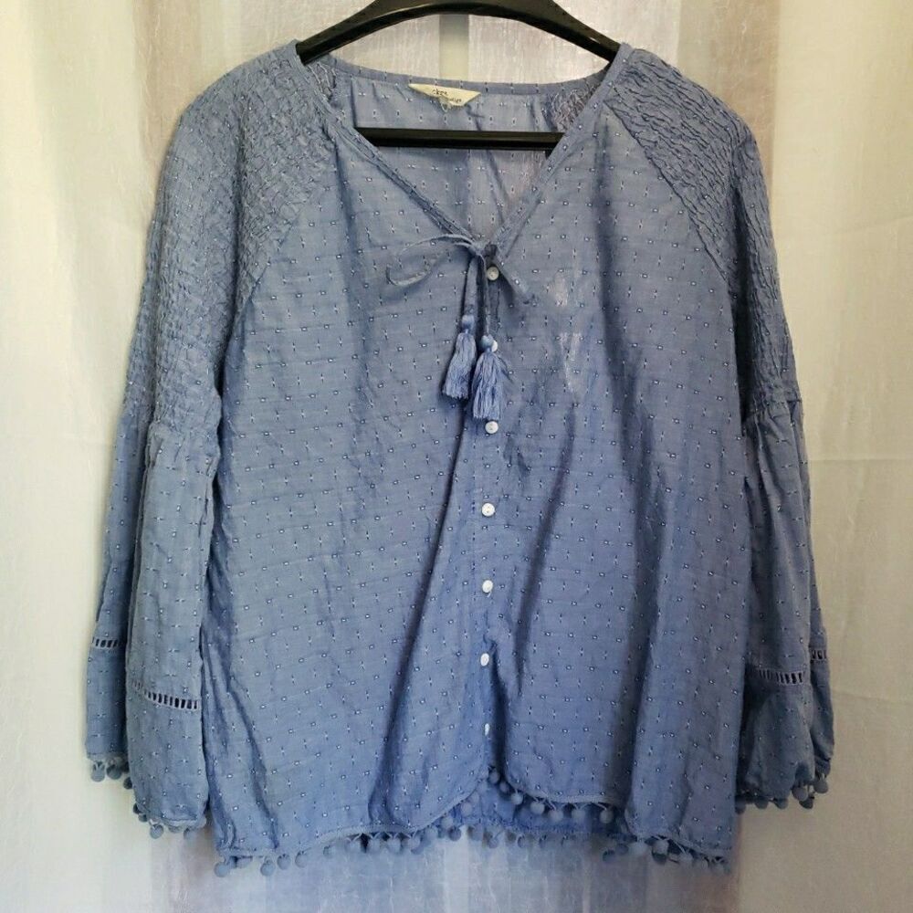Rocks & Indigo Puff Sleeve Blouse Prairie Boho Lagenlook Cowgirl Size XL